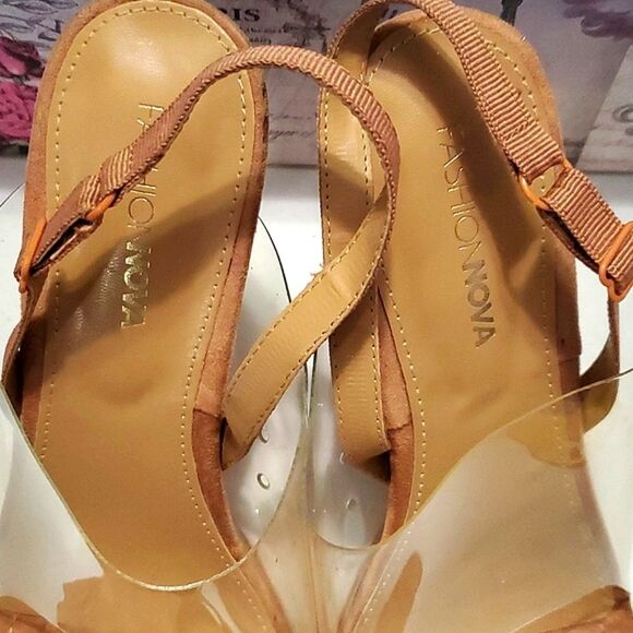 Fashion Nova Nude Toe Strap Clear Slingback Stiletto Heels - Picture 5 of 12